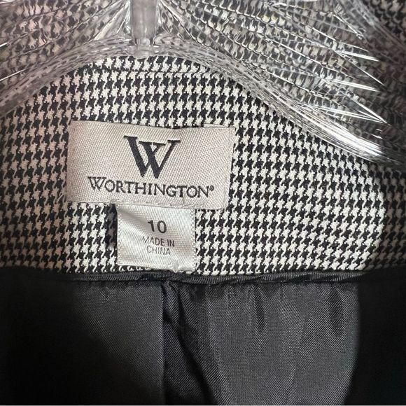 Worthington Black & White Houndstooth Buttoned Blazer Suit Jacket Womens Size 10 - Picture 2 of 7